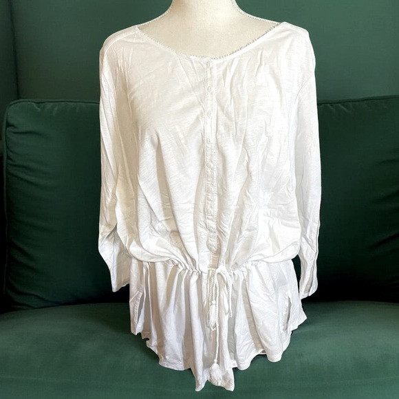 Lauren Ralph Lauren white Tshirt cotton size 2X tee quarter sleeve button down - Picture 1 of 16